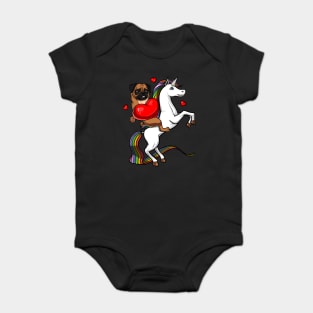 Pug Dog Riding Unicorn Baby Bodysuit